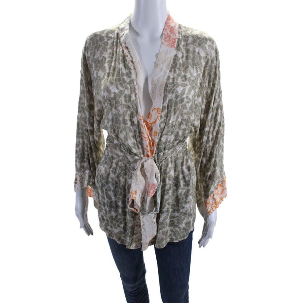 Cindi Gindi Womens Floral Print Wrap Blouse Multi Colored Size Extra Small
